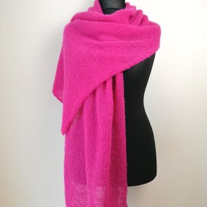 Pink Brushed alpaca silk scarf Knit fuchsia pink wool shawl image 2