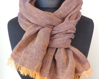 Orange linen scarf Natural lightweight 100% linen Unisex scarf wrap for women and men Large Blue orange melange pure softened linen scarf