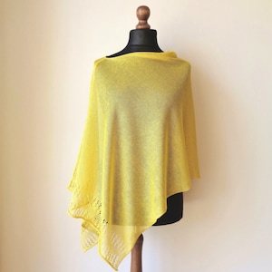 Poncho en lin Haut poncho jaune pour femme Poncho croisé en tricot de lin Cape de mariée Poncho d&#39;été en tricot de lin naturel