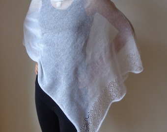 Linen Poncho White ivory linen poncho Knit poncho wrap  Women summer linen cape