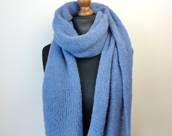 Blue alpaca silk scarf Knit men scarves Brushed alpaca wool women shawl