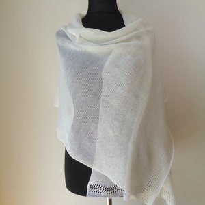 Ivory linen shawl Scarf for woman Wedding wrap Knit summer shawl Ivory white bridal wrap Natural linen scarf image 1