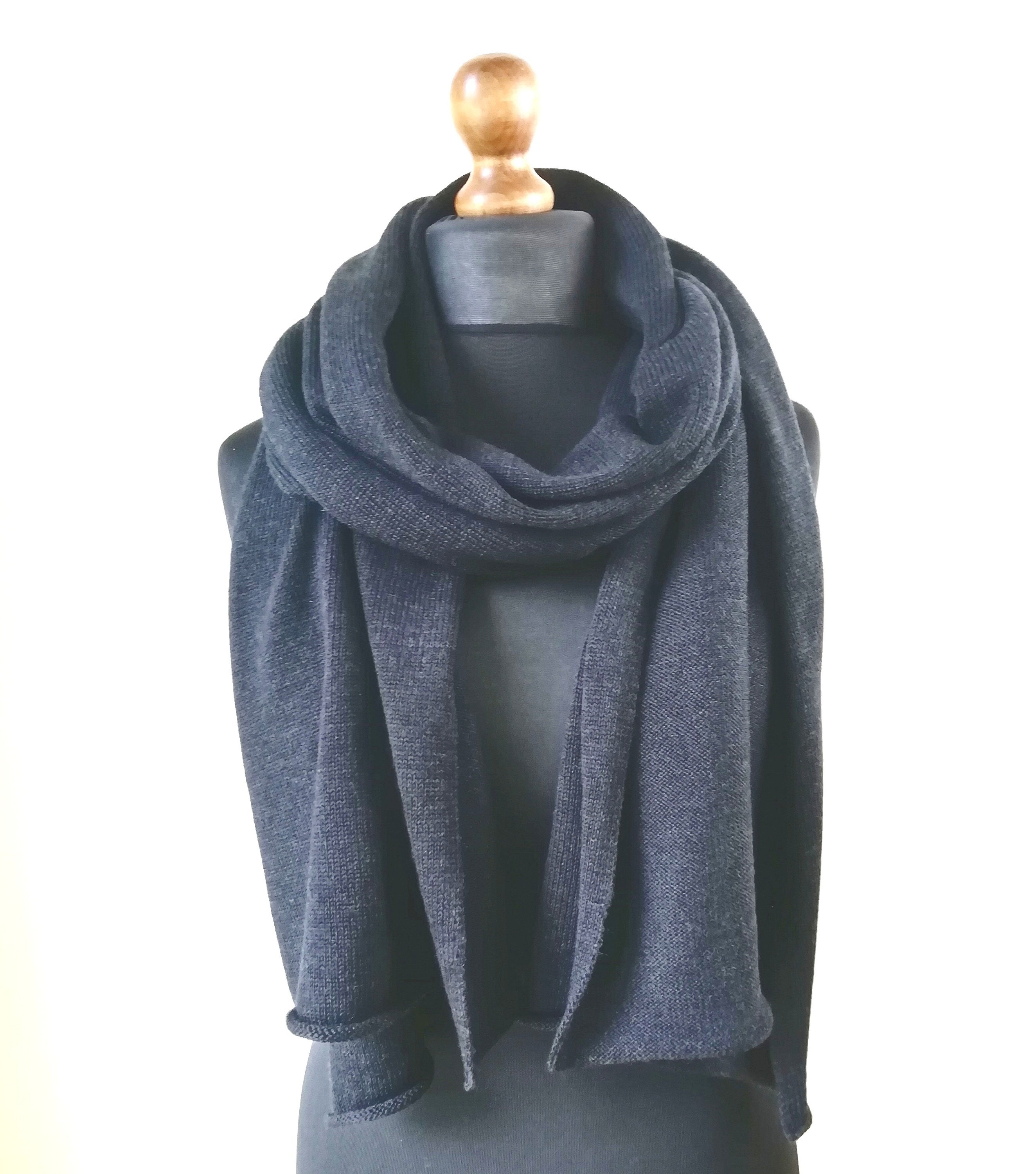 Cashmere scarf Wool very dark grey scarf Cashmere merino scarf Etsy