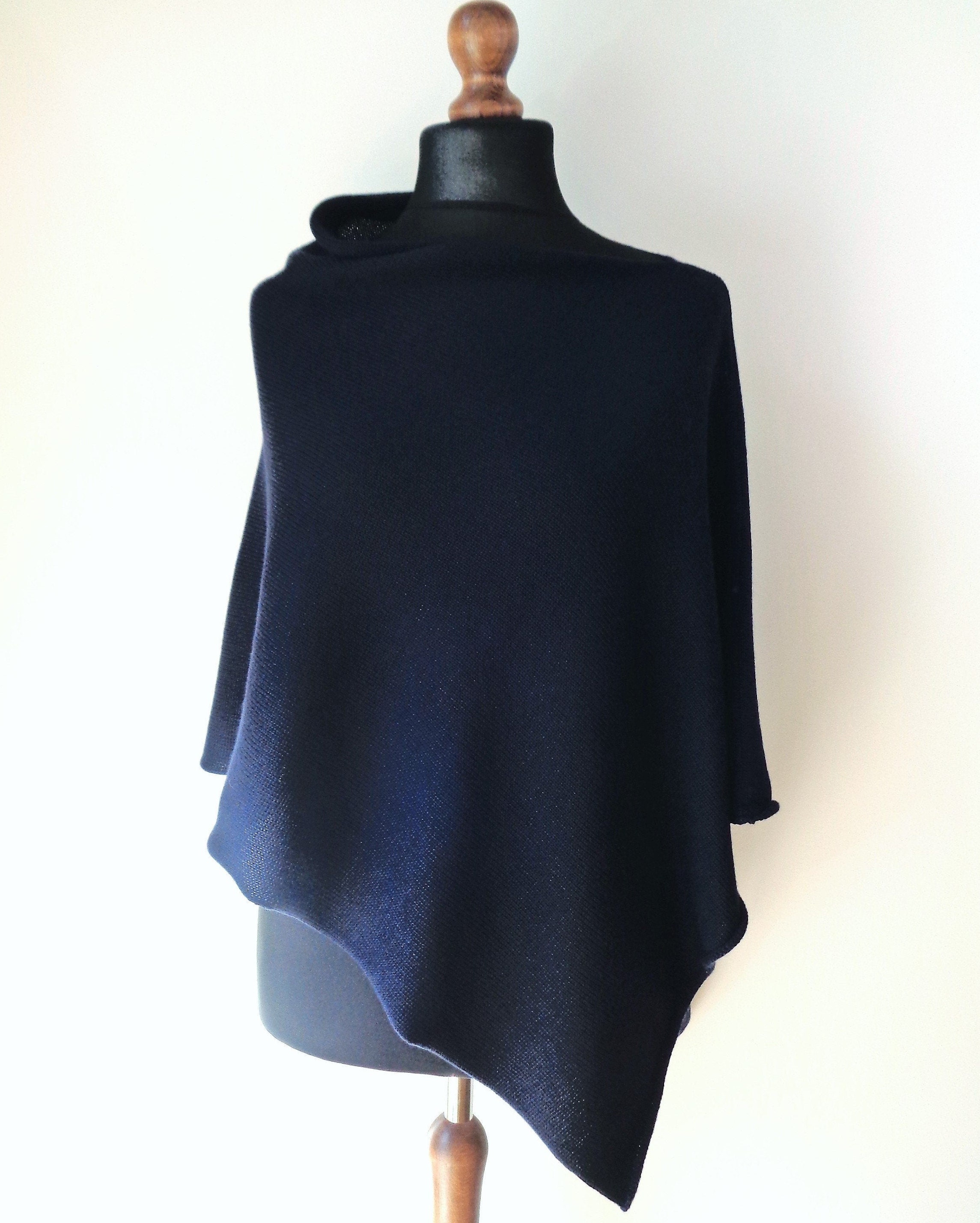 Blue Off-shoulder Knit Poncho