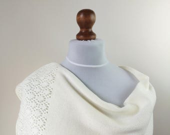Merino shawl White Vanilla ice cream wedding wrap  Ivory wool knitted scarf