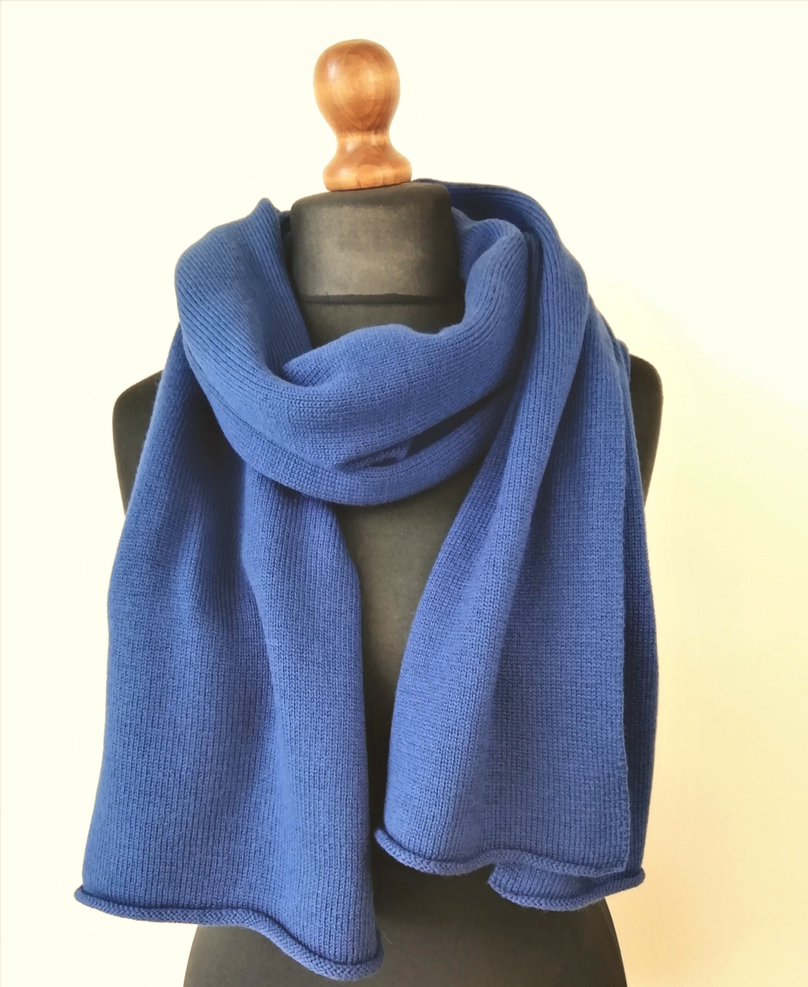 Blue Cashmere Scarf Shawl Knit Cashmere Merino Wrap Scarves Etsy