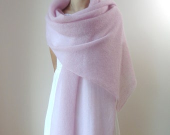 Mohair shawl Light pink wedding wrap Light pink lavender shawl scarf Mohair bridal wrap Woman knit shawl scarf