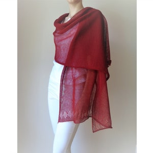 Chal de lino de punto: chal de novia rojo oscuro, bufanda de verano para mujer