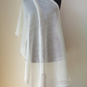Ivory linen shawl Scarf for woman Wedding wrap Knit summer shawl Ivory white bridal wrap Natural linen scarf image 5