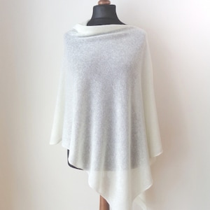 Mohair ivory white poncho  Knit mohair cashmere merino wrap Women poncho wrap White mohair poncho Wool poncho cape