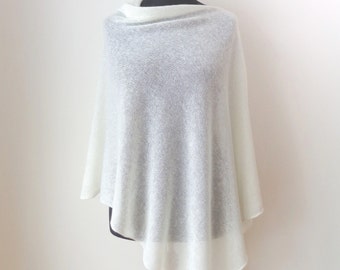 Mohair ivoire blanc poncho Tricot mohair cachemire mérinos wrap Femmes poncho wrap Blanc mohair poncho Laine poncho cape