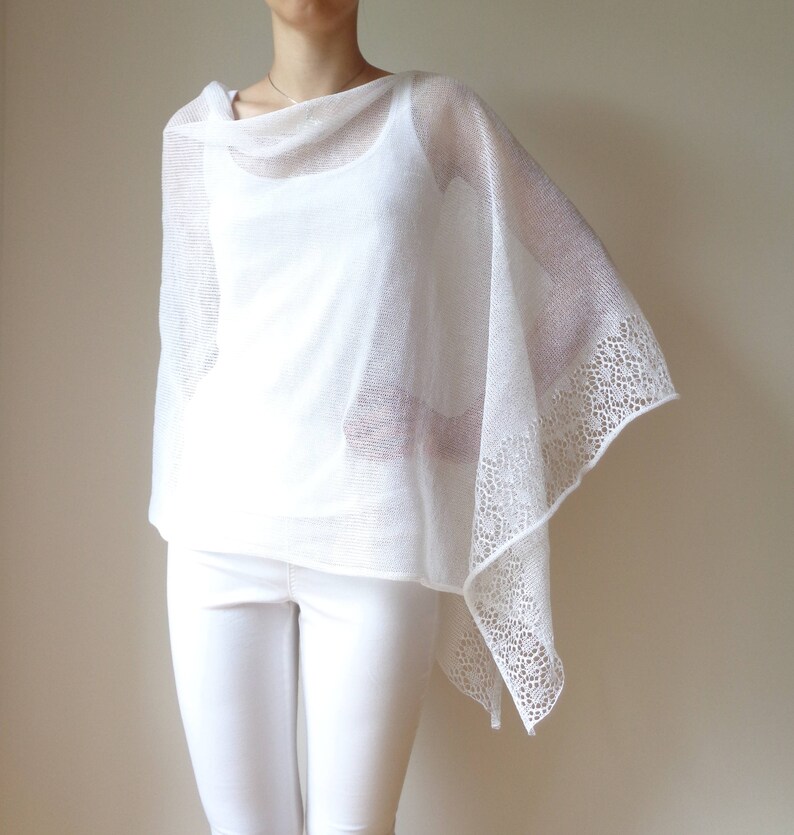 Linen Poncho White Ivory Linen Poncho Knit Poncho Wrap Women Etsy