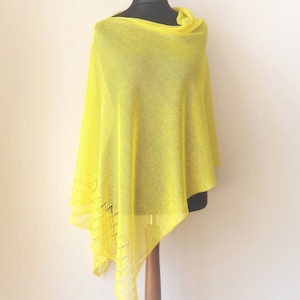 Poncho en lin jaune fluo pour femme Poncho d&#39;été en tricot de lin naturel Écharpe châle d&#39;été en lin Écharpe poncho en tricot jaune vif