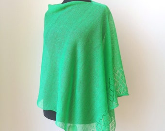 Neon green linen poncho Natural linen knit summer poncho top Bright green knit linen women wrap