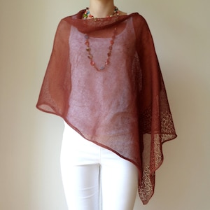 Brown linen poncho Knit chocolate poncho Wrap women knit poncho Knit linen cape Summer wrap