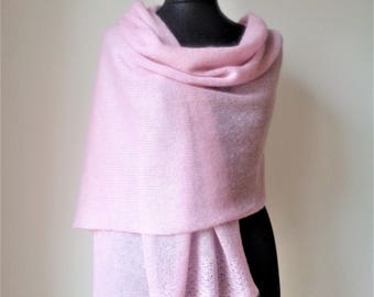 Pink Mohair Wedding Shawl, Knit Bridal Wrap