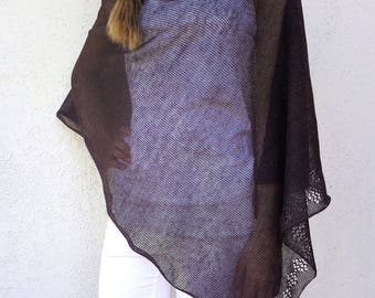 Brown linen poncho Knitted summer poncho Wrap poncho Women poncho Knit poncho Linen cape Knitted shawl wrap Natural linen poncho Summer wrap