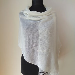 Ivory linen shawl Scarf for woman Wedding wrap Knit summer shawl Ivory white bridal wrap Natural linen scarf image 2
