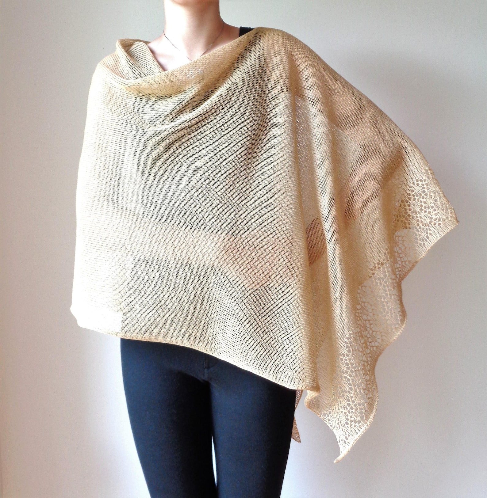Camel Linen Poncho Knit Poncho Wrap Women Poncho Knitted Llnen | Etsy