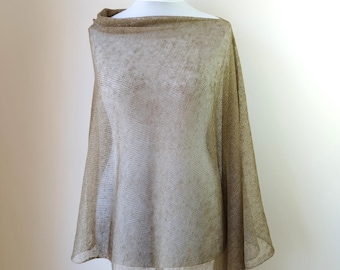 Knit Linen Poncho : Light Olive  Women Top, Summer Shawl Wrap