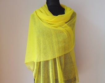 Yellow linen shawl Bright yellow scarf for woman Bridal wrap scarf Knitted natural linen scarf Wedding wrap Shawl wrap Knit summer shawl