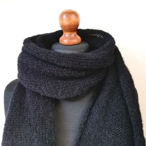 Alpaca black scarf Brushed alpaca silk scarf Knit men scarves Alpaca wool women shawl scarf