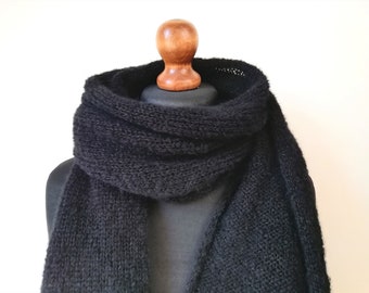 Alpaca black scarf Brushed alpaca silk scarf Knit men scarves Alpaca wool women shawl scarf