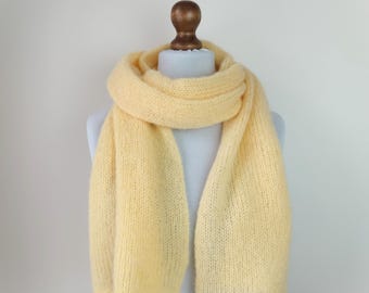 Yellow Brushed alpaca silk scarf Knit wool shawl
