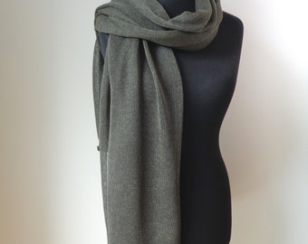 Khaki grey linen shawl scarf Linen scarf wrap  Natural linen scarf shawl Knit summer shawl