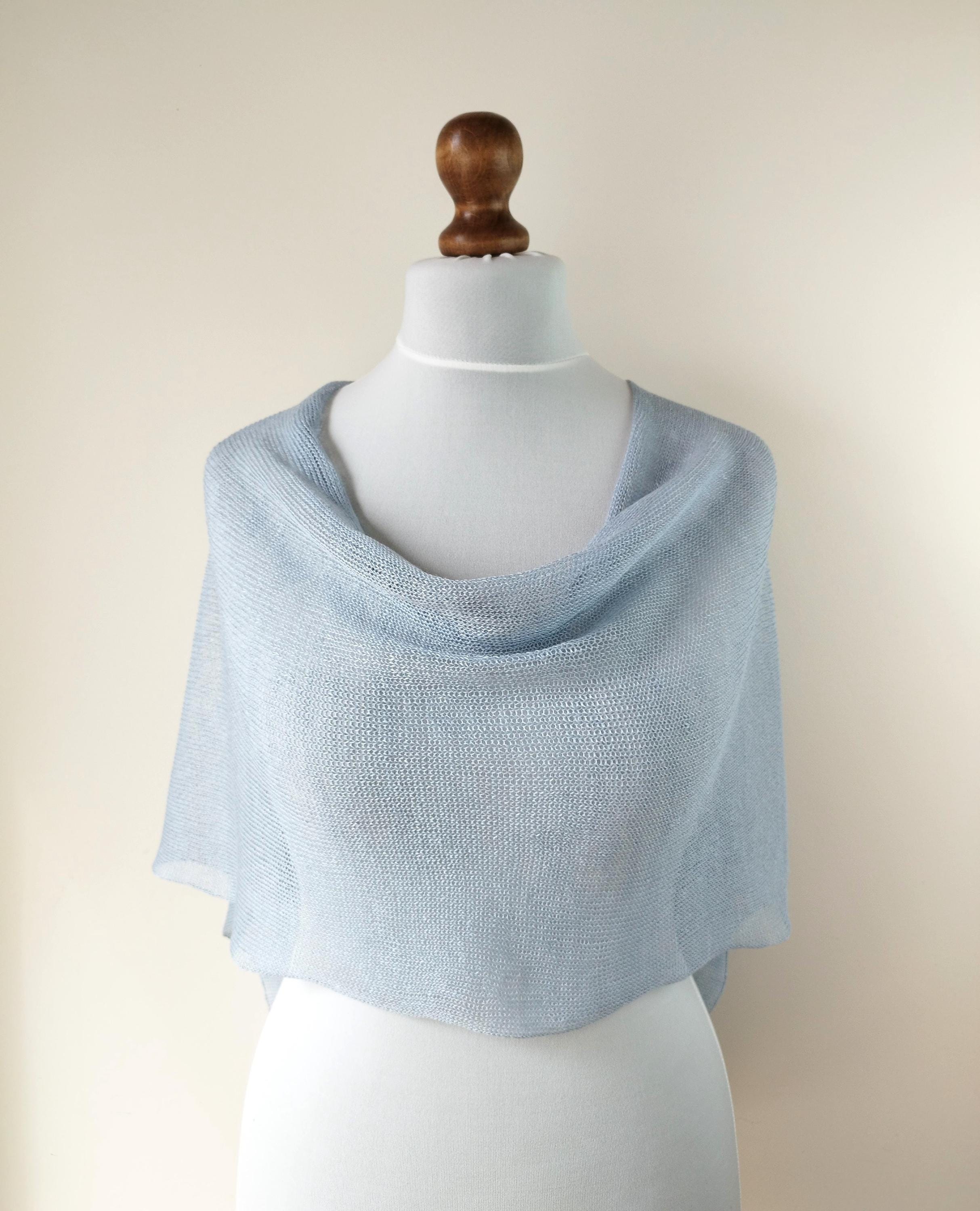 Cropped Linen Poncho: Light Blue Knit Women's Beach Cover Up