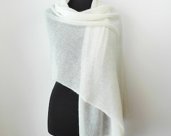 Ivory Knit Mohair Wedding Shawl – Handmade Silk Blend Scarf