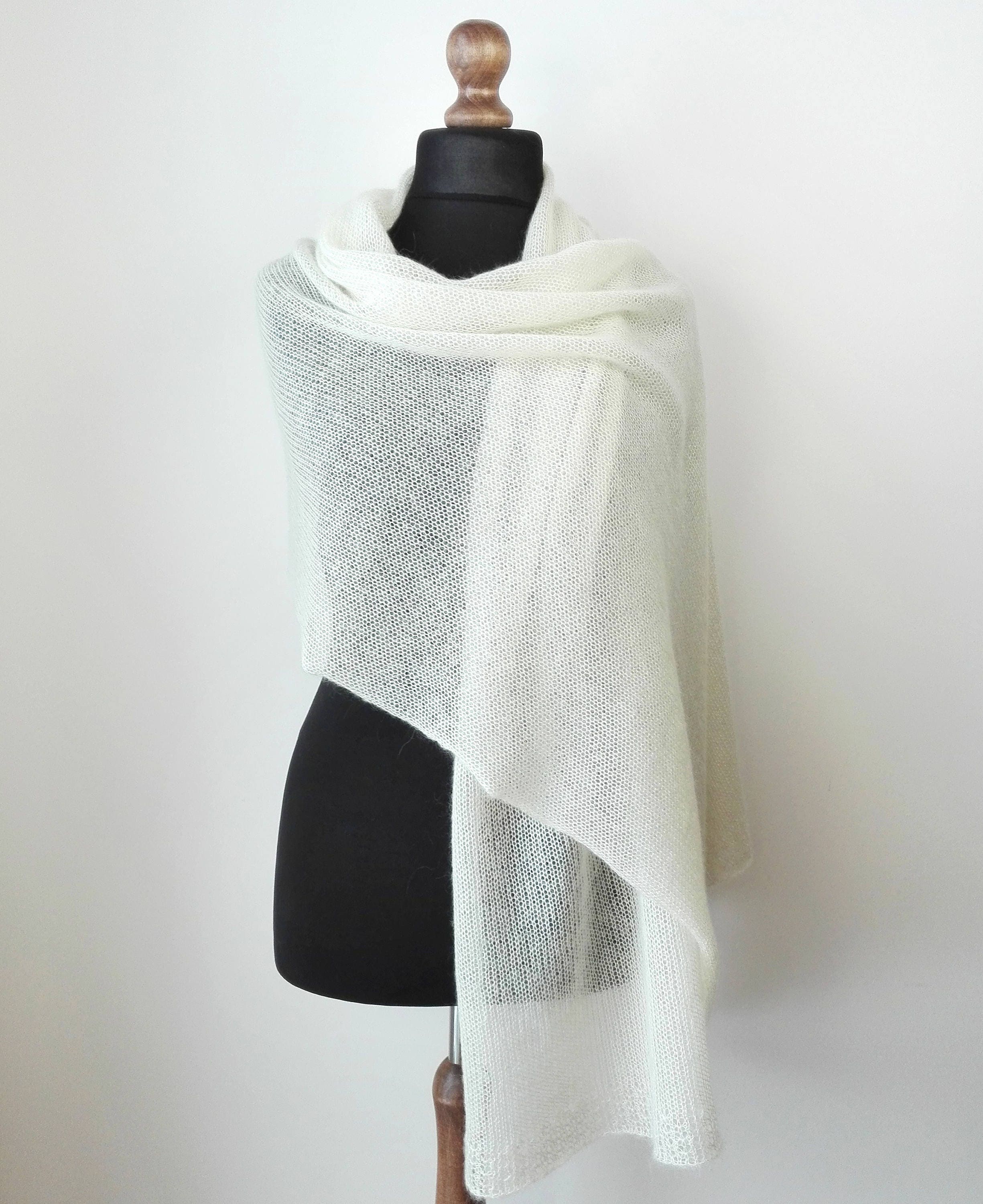 Ivory Knit Mohair Wedding Shawl – Handmade Silk Blend Scarf - Etsy