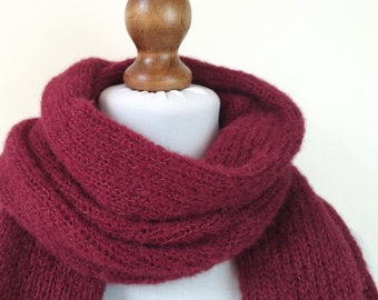 Bordeaux Brushed alpaca silk scarf Knit wool shawl