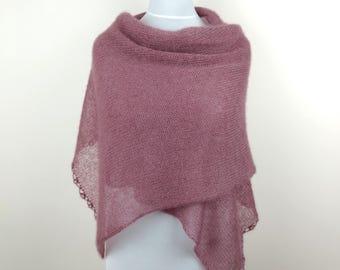 Mohair shawl violet pink wedding wrap “Mauve “ Woman knit scarf