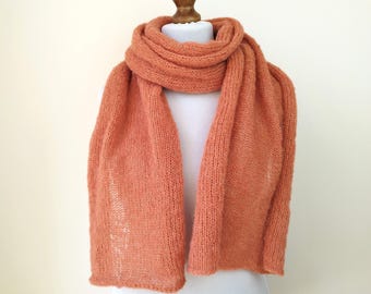 Brushed Alpaca Silk Scarf - Pale Rust Knit Shawl