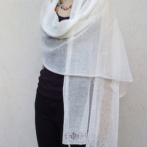 Linen white shawl Wedding wrap Scarf for woman Summer knitted scarf shawl Ivory white bridal linen wrap