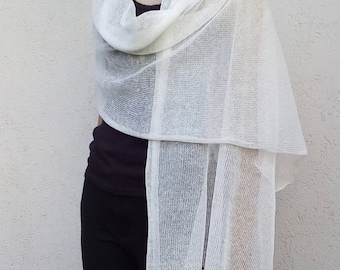 Linen white shawl Wedding wrap Scarf for woman Summer knitted scarf shawl Ivory white bridal linen wrap