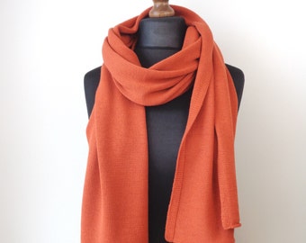 Orange brown merino cashmere  blend scarf shawl Knit merino wrap scarves Wool scarf