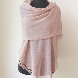 Powder pink linen shawl Linen scarf for woman Wedding shawl wrap Knit summer shawl Pink scarf Knitted natural linen scarf