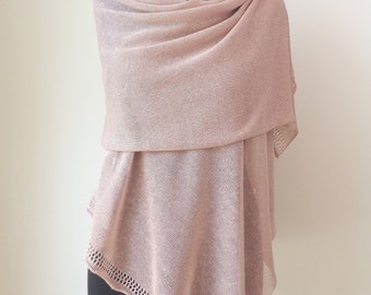 Powder pink linen shawl Linen scarf for woman Wedding shawl wrap Knit summer shawl Pink scarf Knitted natural linen scarf