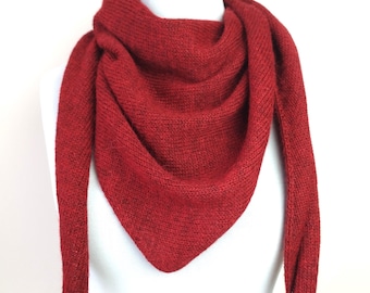 Alpaca Triangle Scarf: Bordeaux Knitted Wool Shawl