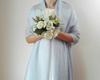 Knit Mohair Wedding Shawl, Light Sky Blue Bridal Wrap