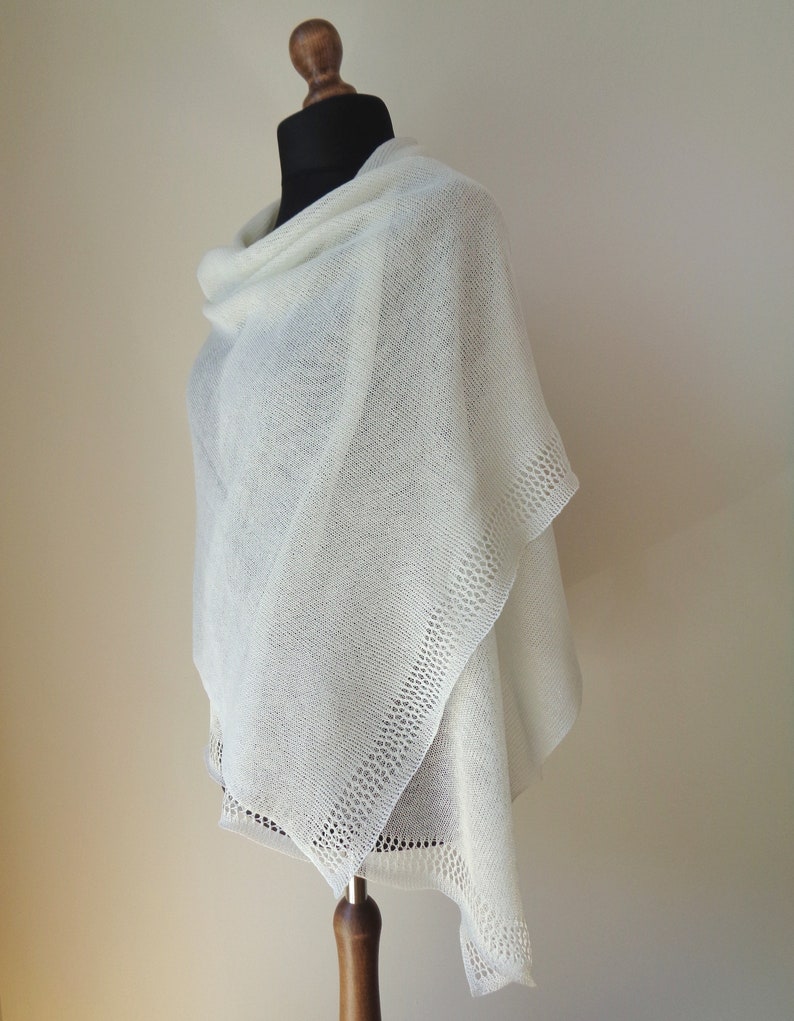 Ivory linen shawl Scarf for woman Wedding wrap Knit summer shawl Ivory white bridal wrap Natural linen scarf image 3