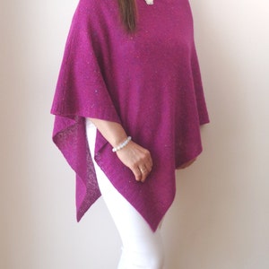 Fuchsia Merino poncho Lila rosa Strick Tweed Wolle Poncho Stricken Merino Kaschmir Seide Frauen Poncho Umhang
