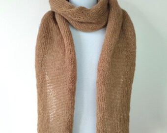 Almond brown Brushed alpaca silk scarf Knit men scarves Alpaca wool women shawl