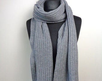 Grey wool scarf Knit wool shawl Unisex scarf Wrap scarves ribbed style