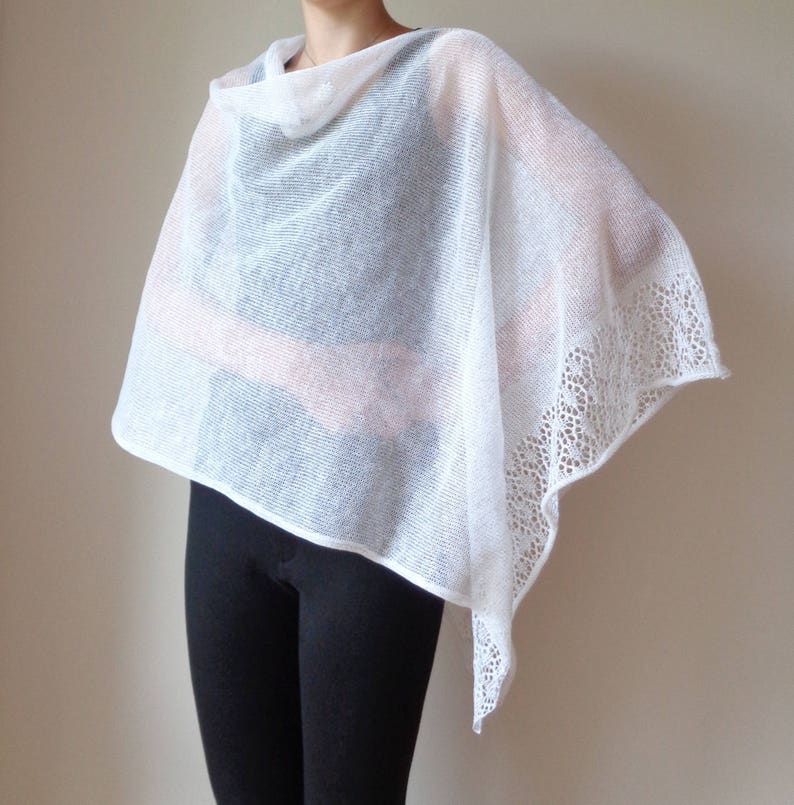 Linen Poncho White Ivory Linen Poncho Knit Poncho Wrap Women Etsy
