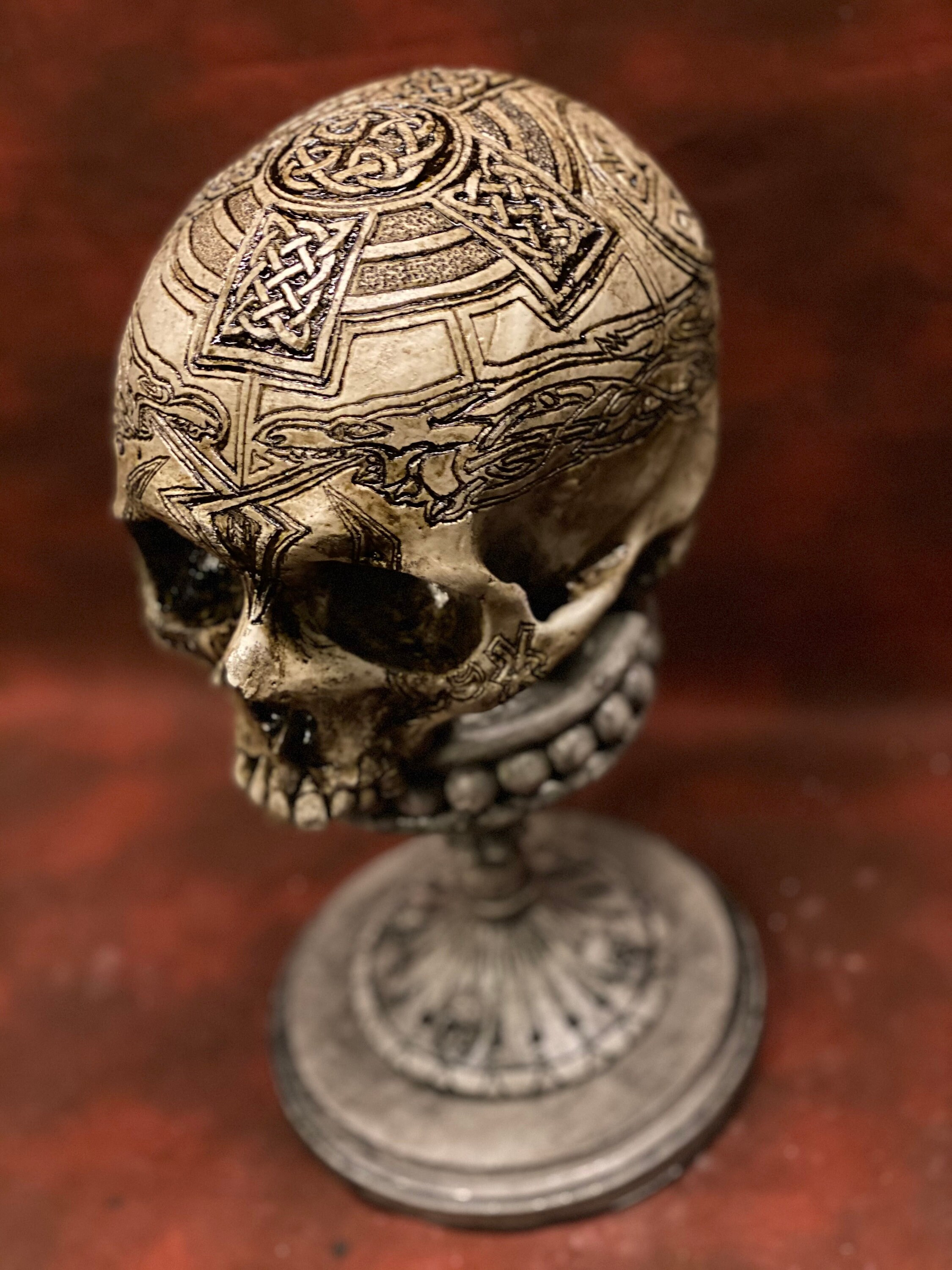 Celtic Cross Carved Skull - Real Human Skull Replica Carved by