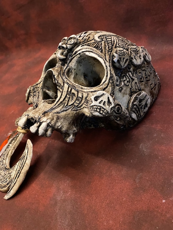 Tiki Wall Hung Real Human Skull Replica by Zane Wylie. Signed and
