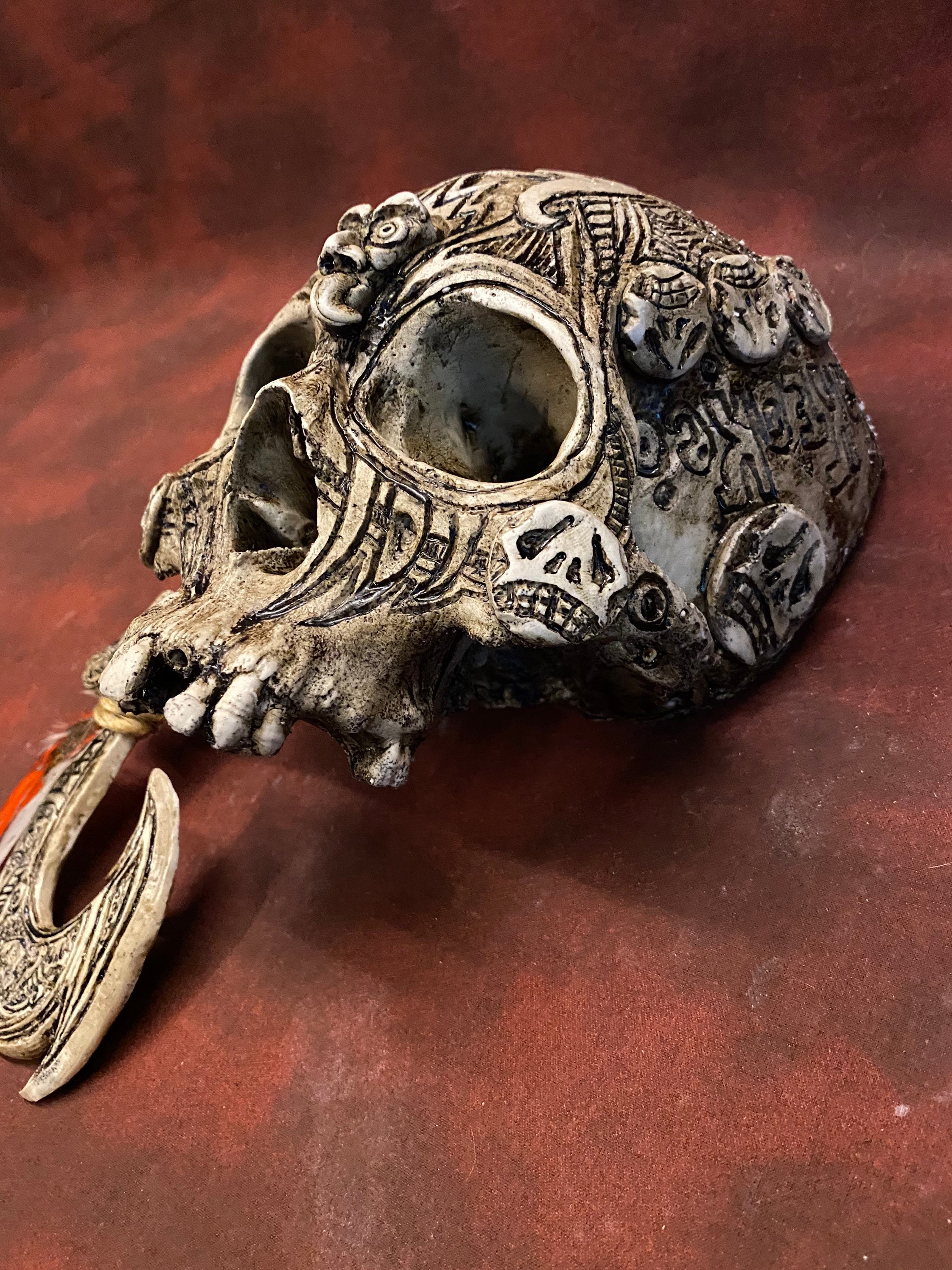 Tiki Wall Hung Real Human Skull Replica by Zane Wylie. Signed and